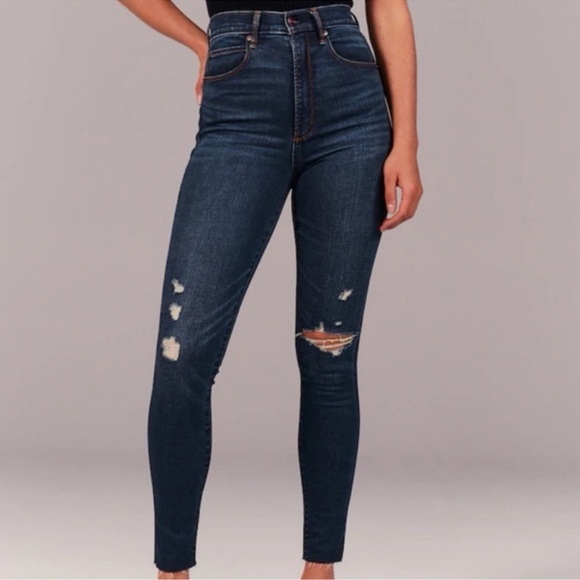 Abercrombie & Fitch Denim - Abercrombie & Fitch Dark Blue High Rise The Skinny Jeans Distressed Size 00 Reg
